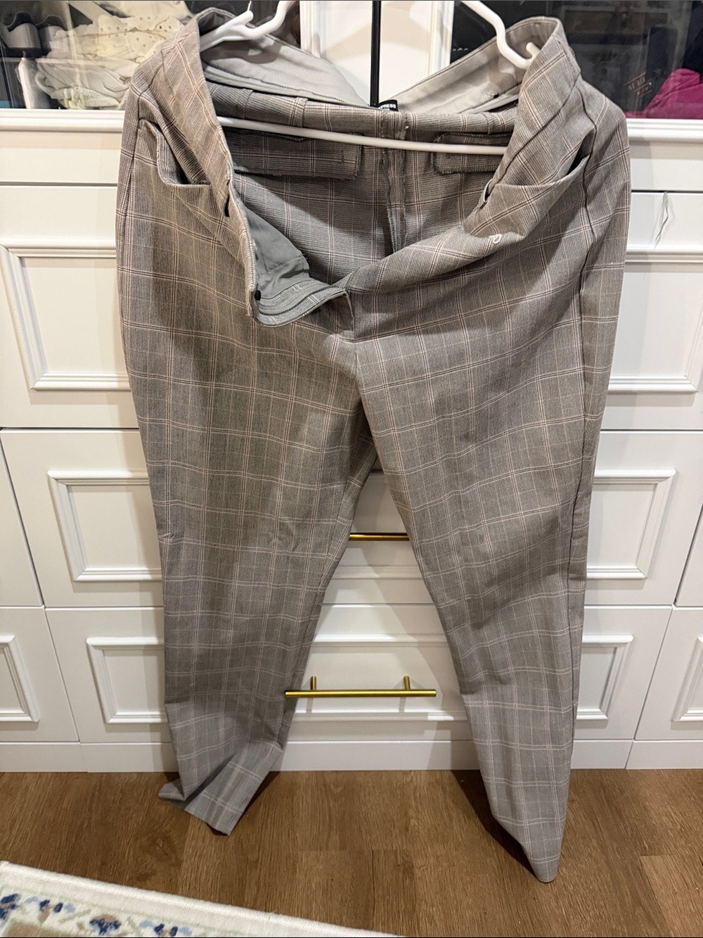 Express Women's Gray Plaid Straight Leg Pants